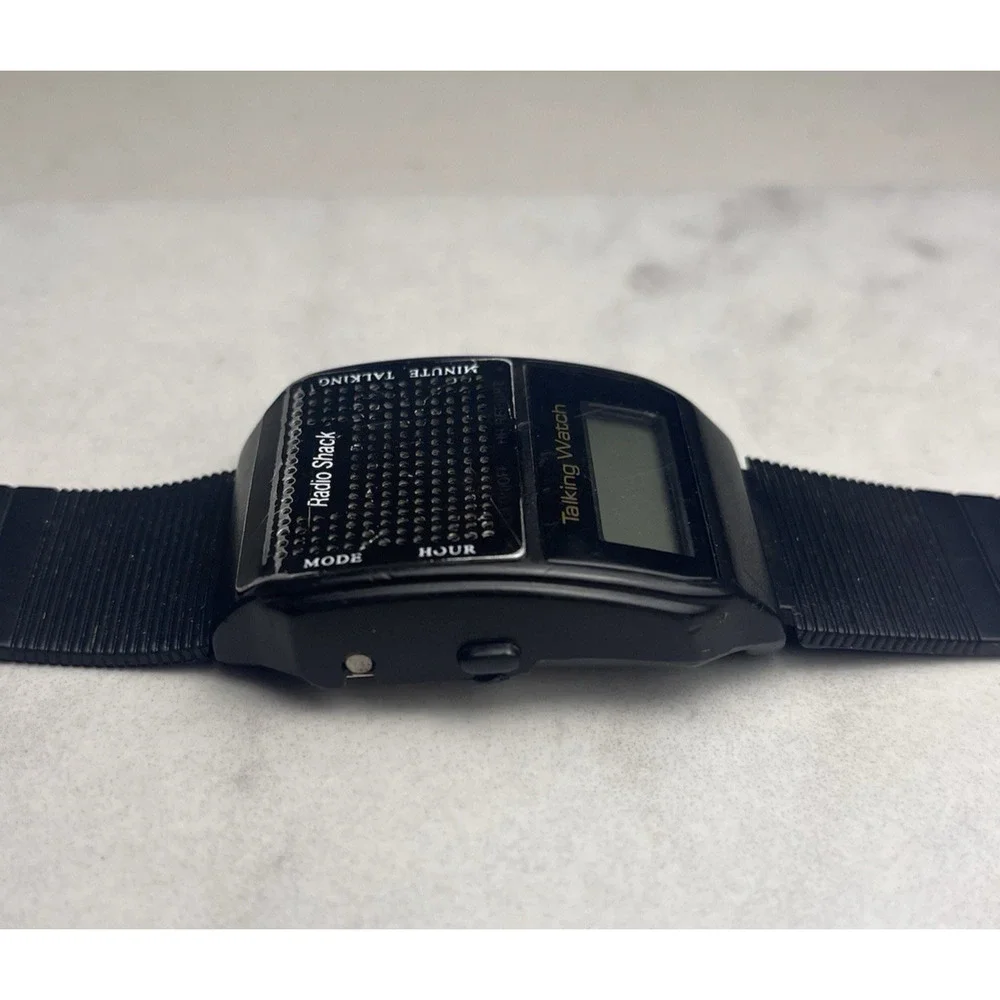 Vintage Radio Shack Tandy Talking Digital Watch Black FOR PARTS - NEEDS BATTERY